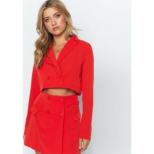 Real Picture Women Suits Chic Double Breasted Jacket A Line Skirt Sexy Streetwear Cheap Daily Casual Wear