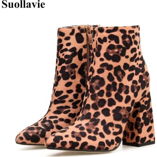 Winter Sexy Leopard Women Shoes High Heels 8-13CM Elegant Office Pumps Shoes Women Animal Print Pointed Toe Luxury Women Boots