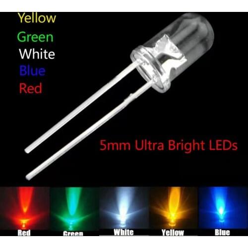 100pcs 5mm F5 white hair red blue yellow green white transparent round head led short pin DIY Light Emitting Diode Round Head