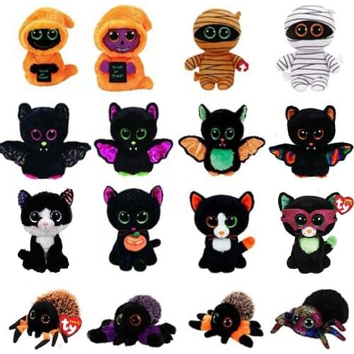 15CM Ty Beanie Boos Big Eyes Reversible Ghost Bat Monster Mummy Spider Black Cat Plushie Doll Toys Child Birthday Halloween Gift