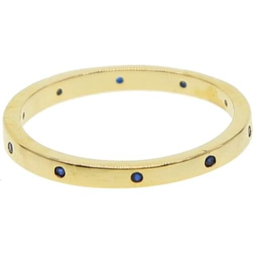 2020 Classic Gold Color Band Ring Inset Blue Cubic Zirconia Cz High Polished Simple Fashion Finger Rings High Quality Jewelry