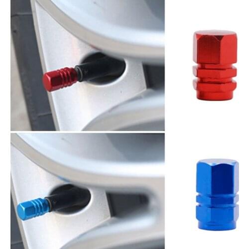 4Pcs Blue Car Tire Valve Stems Cap Knurling Style Tire Valve Cap Aluminum Tire Wheel Stem Air Valve Cap