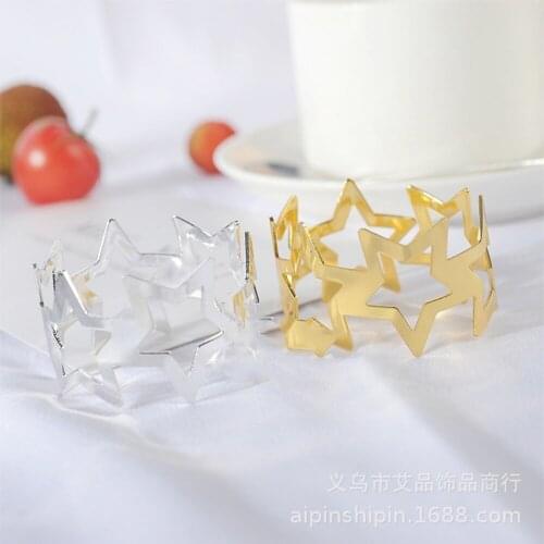 6 / PCS new golden five pointed star Napkin Ring Hotel Restaurant model room napkin ring adjustable size spot free shipping