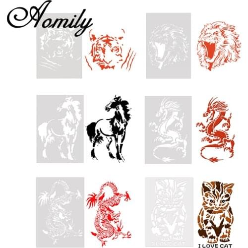 Amoliy Tiger Lion Horse Dragon Cat Coffee Printing Spray Cake Stencils Coffee Drawing Cappuccino Mold Powdered Sugar Sieve Tools