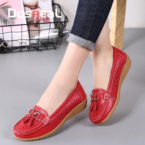 Dosreal Women Flats Ballet Shoes Cut Out Leather Breathable Moccasins Women Boat Shoes Ballerina Ladies Casual Shoes