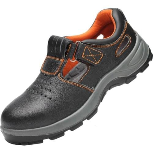 Large size mens casual steel toe caps work safety shoes breathable summer security shoe soft leather platform safe boots sandals