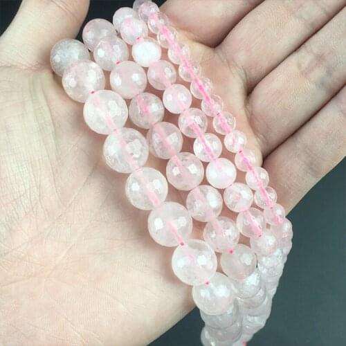 Natural Faceted Pink Crystal Beads Round Loose Stone Beads For Jewelry Making DIY Charms Bracelet Necklace 15'' 4/6/8/10/12mm