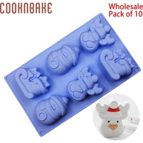COOKNBAKE wholesale Christmas silicone mold for Cake Soap santa gypsum resin mould candy chocolate cake Decoration pack of 10