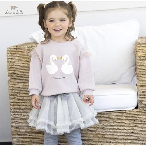 DB18647 dave bella autumn baby girls cute cartoon letter print T-shirt children tops kids girl fashion tees