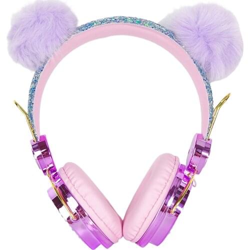 Cute Bear Ear Glitter Kids Headphones for Girls, Kids Over On Ear Headset Retractable Headband Children Birthday Gifts
