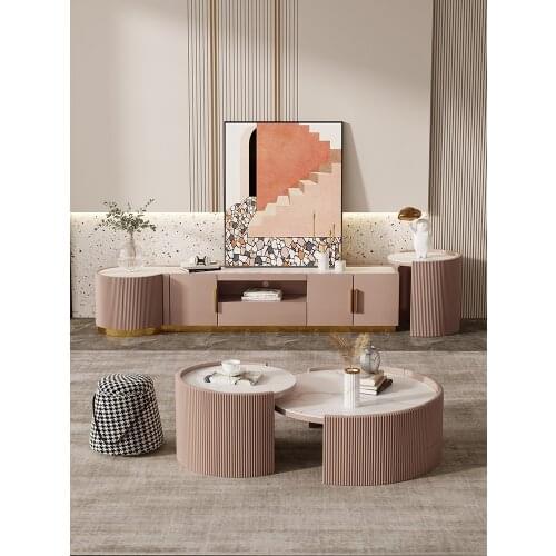 High-end living room coffee table TV cabinet 2021 new post-modern minimalist rock plate fashion complete sets of furniture