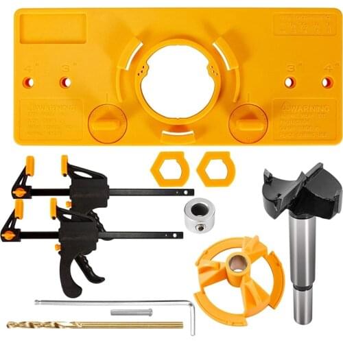 HOT Concealed Hinge Drilling Jig 35mm Hinge Drilling Jig Hole Guide Kit with Woodworking Clamps Wood Dowel Jig