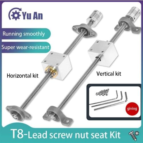 3D Printer T8 Lead Screw Kit KP08/KFL Bracket Nuts Pitch 2mm Lead 8mm Lead 2mm Diameter 8mm Conversion Seat Aluminum Block