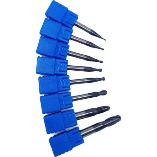 HUHAO 6pcs/set R0.5 R0.75 R1 R1.25 R1.5 R2 Real HRC45 four 2 flutes ball nose end mill milling cutter CNC router bit