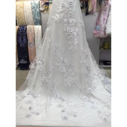 Good looking African tulle embroidery lace fabric with beads SYJ-589810 for party dress or wedding dress