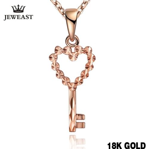 18k Pure Rose Gold Heart Key Pendant Wedding Necklace Jewelry Women Girls Party Fashion Classic Present Genuine New Hot Sale