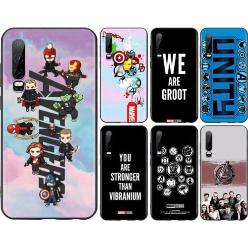 Marvel Avengers cute text logo For Huawei P50 P40 P30 P20 P10 P9 P8 Lite E Pro Plus Lite Mini 2019 2017 Black Soft Phone Case