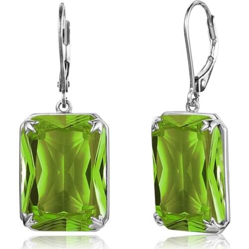 Trendy Real 925 Sterling Silver Earring For Women VVS Clear Peridot Long Drop Earrings Rectangle Gemstone Fashion Jewelry Gifts