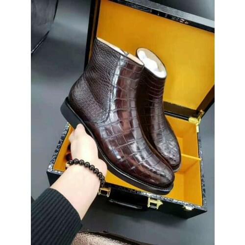 Newly top quality 100% real genuine crocodile skin men fashion shoe with genuine cowhide skin lining leisure men shoe zippers