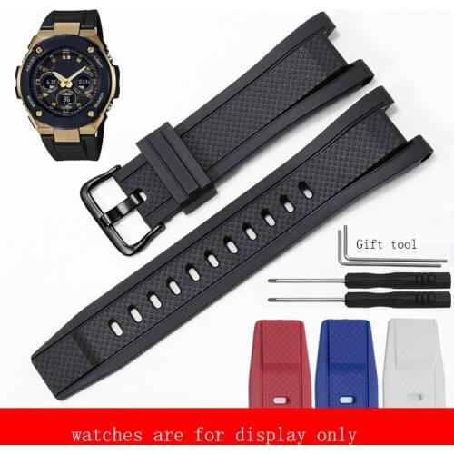 Soft Rubber Silicone Watchband Black White Red Blue Strap Special interface Replacement Belt For GST300 B100 400 S310 Bracelet
