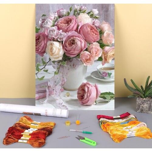 Flower Rose DIY Embroidery 11CT Cross Stitch Kits Craft Needlework Set Cotton Thread Printed Canvas Home Decoration Dropshipping