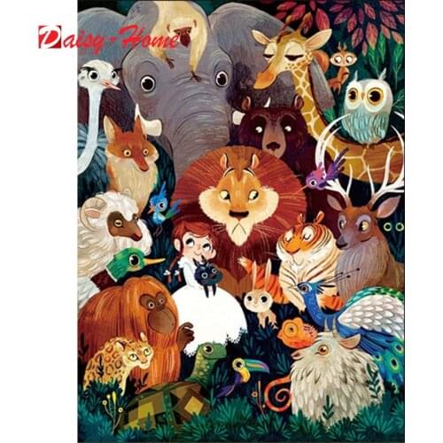 5D Diy mosaic cartoon princess Animals Tiger Elephant diamond painting embroidery cross stitch kit square home decoration gift