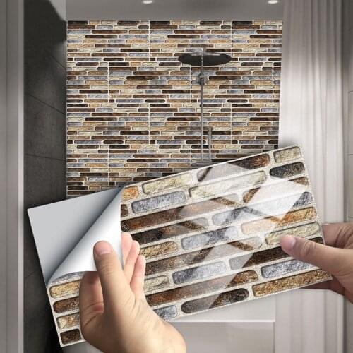 10pcs/Set Rectangle Flat Rock Texture Tiles Wall Sticker Kitchen Oil-proof Washbasin Tables Home Decor Glossy Surface Art Mural