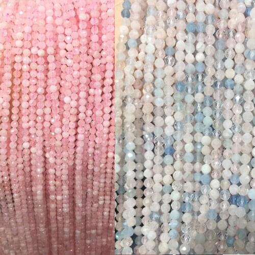 Natural Pink Crystal Cut Beads Charm 2mm 3mm Cut Face First Love Morgan Stone Small Beads DIY Jewelry Necklace Bracelet 16inches
