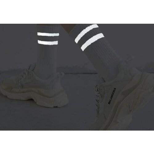 Women Men Night Bright Quick Dry Reflected Sport Socks Fashion Cycling Neon Crew Sock Girls Boys Striped Reflective Ankle Socks