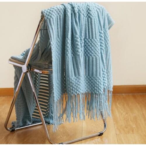 Inya New Throw Blanket Textured Solid Soft Sofa Couch Cover Decorative Knitted Blanket