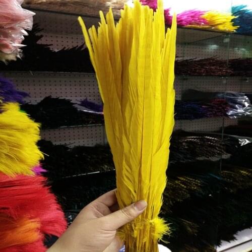 Wholesale 100pcs/lots Yellow Bleached and Dyed 55-60cm/22-24inches copper chicken feather pheasant Tail feathers