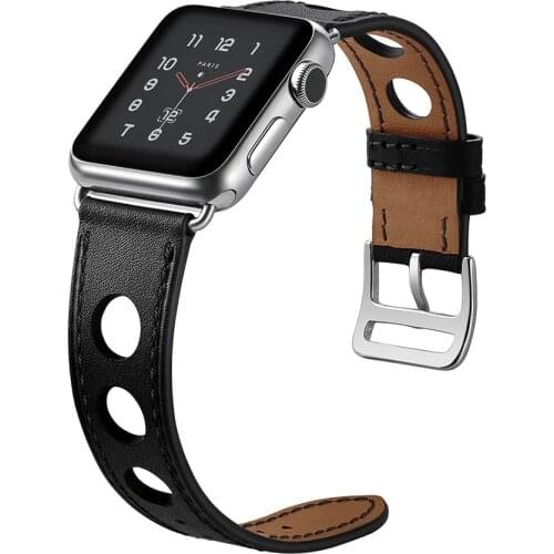 Apple Watch band 44MM 40MM for iwatch series 6 5 4 SE soft three-hole leather waterproof strap for iwatch series 3 2 38mm 40mm
