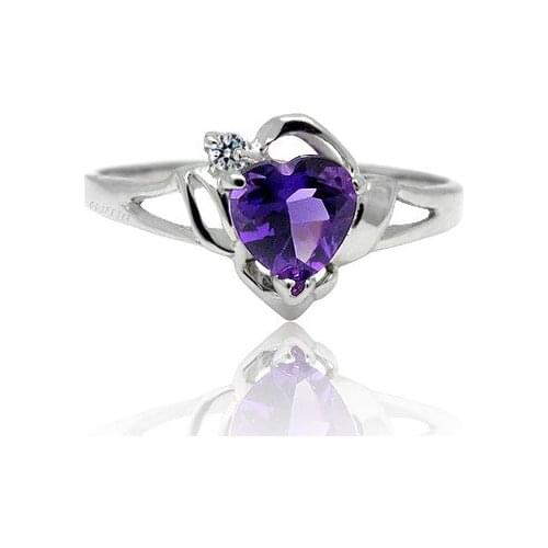 Romantic Heart Crystal Ring Fopr Woman 5mm Natural Amethyst Ring 925 Sterling Silver Amethyst Ring Birthday Gift for Woman