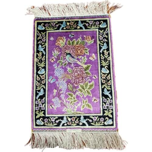 Seeykeep™ 1x1.5ft Rectangle Silk Handknotted Peony flowers means blessing and richness with Birds Pattern China Rug-FC3016001