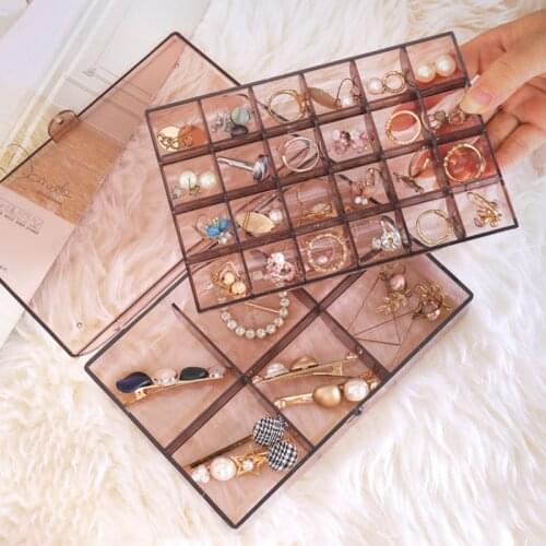 Jewelry Box Large capacity earrings stud jewelry storage box Separated necklace portable finishing box jewelry organizer