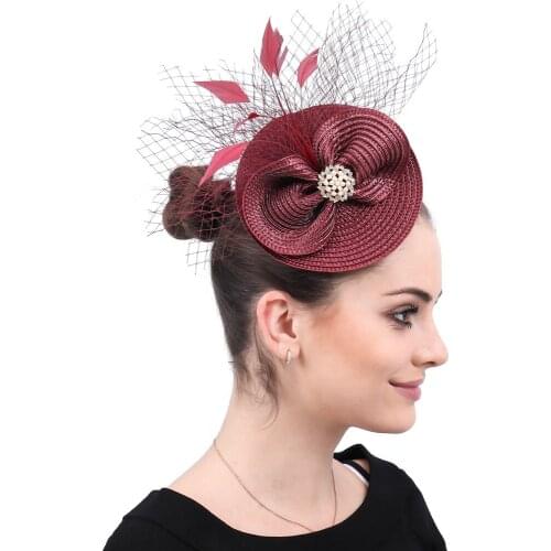Wedding occasion marron fascinators hat cocktail royal ascot hair accessories hair clip party show ladies girls headdress SYF560