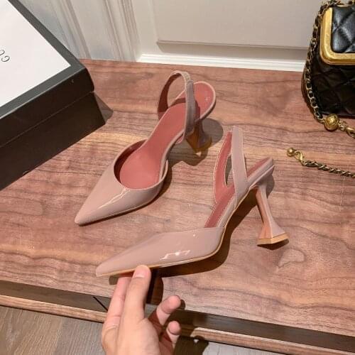 Pointed Lacquered Wine Glass Heeled Heels Women 2021 Summer New Korean Version of The Hollow Bag Head Loose Strap Sandals