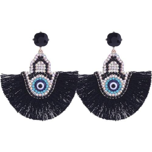 Sehuoran Crystal Palm Eyes Drop Earrings For Women Bohemian Tassel Statement Simple Personality Earrings Fashion Jewelry Gifts
