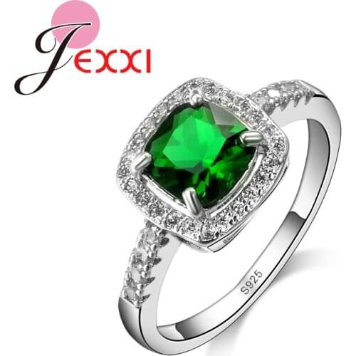 Big Square Green AAA+ Austrain Rhinestone Women Party Rings Fashion 925 Sterling Silver Engagement Wedding Rings