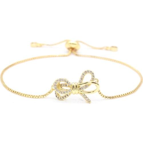 Poshfeel Cute Crystal Bowknot Charm Bracelet Women Fashion Jewelry Chain Link Adjustable Bracelets & Bangles MBR190071