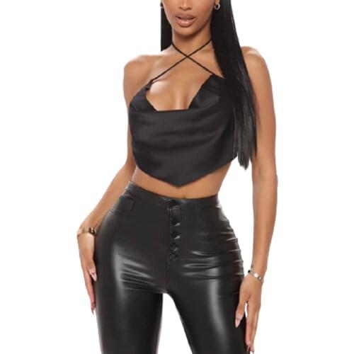 Women Summer Crop Tops, Solid Color Lacing Cross Straps Low-Cut Tight Vest Streetwear for Girls, Black/White