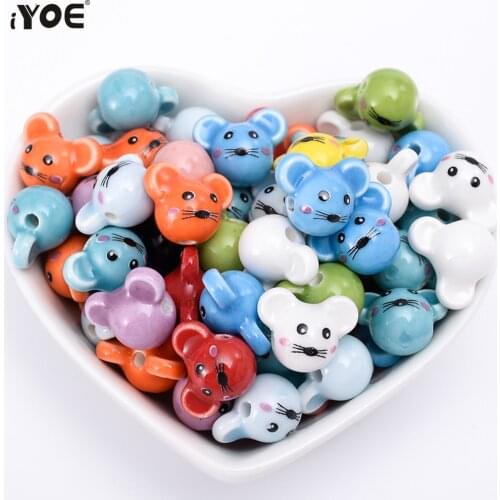 10/30/50pcs 13x16mm Mouse Shape Ceramic Beads Multicolor Cartoon Animal Loose Beads For Jewelry Making Bracelet Charm