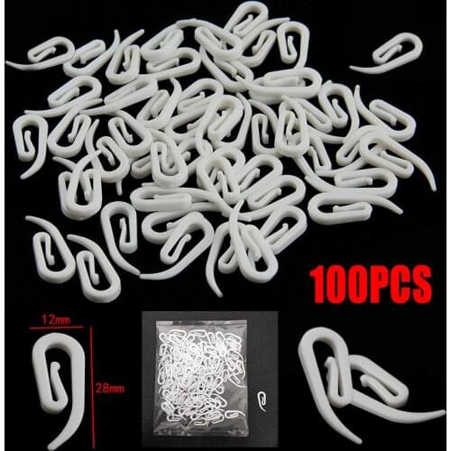 100pcs Plastic Curtain Hooks High Quality Practical White Window Curtains Hanging Accessories With Nylon Tape Glider