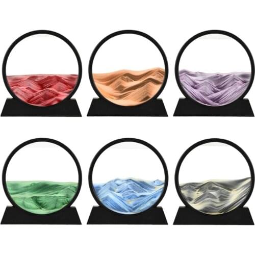 12" Moving Sand Art Picture Round Glass 3D Deep Sea Sandscape in Motion Display (Black/Blue/Green/Red/Orange/Yellow)