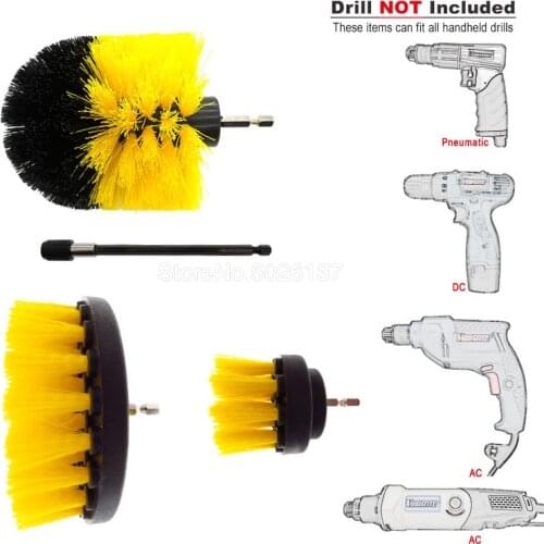 4PCS/SET Car Washing Detailing Power Drill Brush Kit With Long Reach Stick Scrub Pads Scrubber Cleaning - All Purpose Cleaner