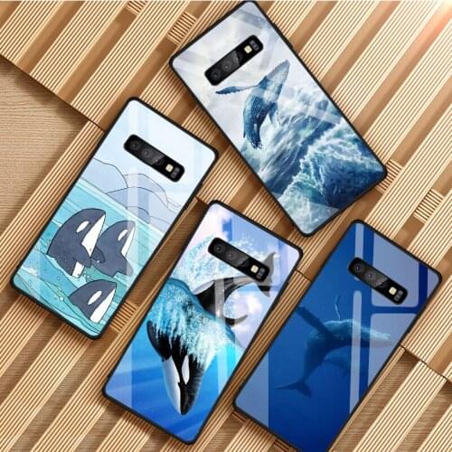 Killer Whales watercolor Print Tempered Glass Phone Case For Samsung Galaxy S8 S9 S10 S20 PLUS J8 J6 J4 2018 NOTE 8 9 10