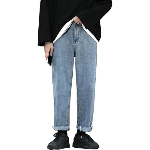 Mens wide-leg jeans Harajuku Korean straight-leg jeans Japanese streetwear 2021