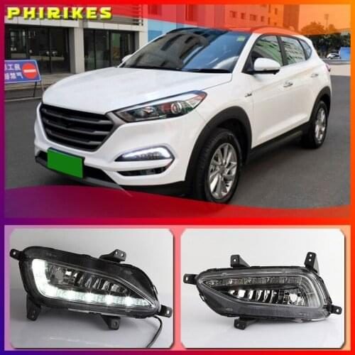 1 Pair White Led Drl For Hyundai Tucson 2015 2016 2017 2018 Daytime Running Lights Daylight 12V Abs Fog Lamp Cover Car Styling