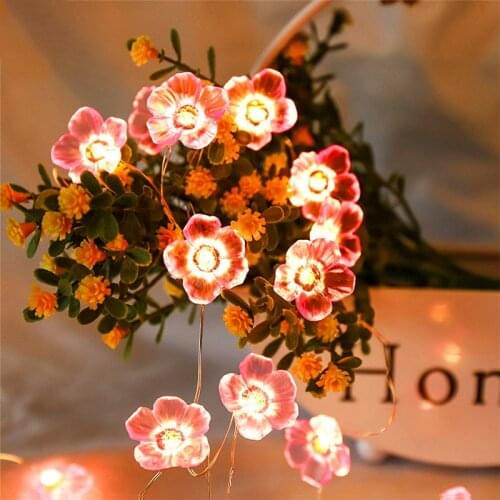 20 LED Peach Flower String Lights Battery Operated Pink Garland Fairy Lights for Home Wedding Christmas Party Outdoor Decors 2m