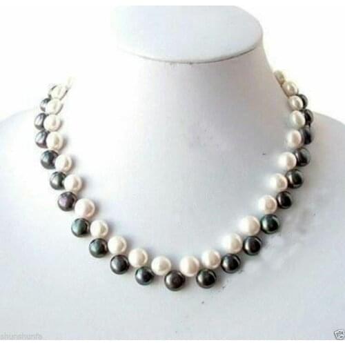 Button 7-8mm Real White & Black Freshwater Cultured Pearl Necklace 18"